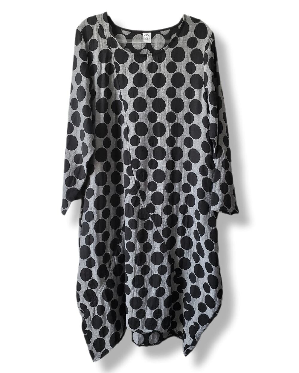 M Squared Gray Black Dot Bubble Midi Dress XL Scandi Lagenlook Avant Garde Artsy